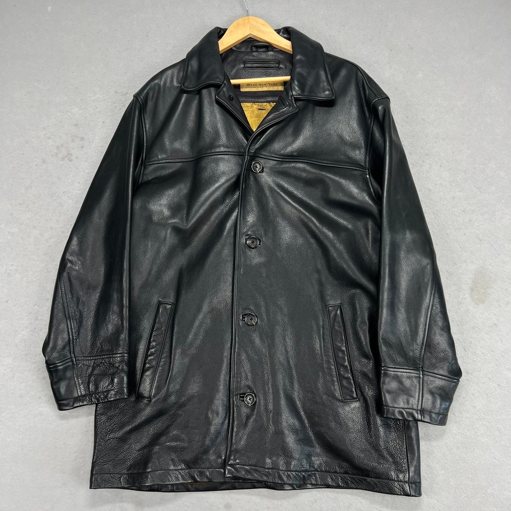 Andrew Marc New York Mens Black Pebbled‎ Leather Car Coat Jacket Size L